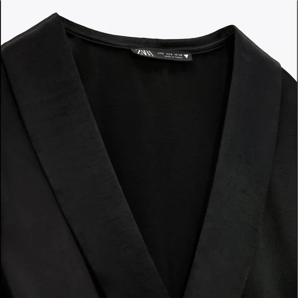 Zara Jeweled Trim Satin Effect Long Sleeve Dress Black NEW - Picture 5 of 6